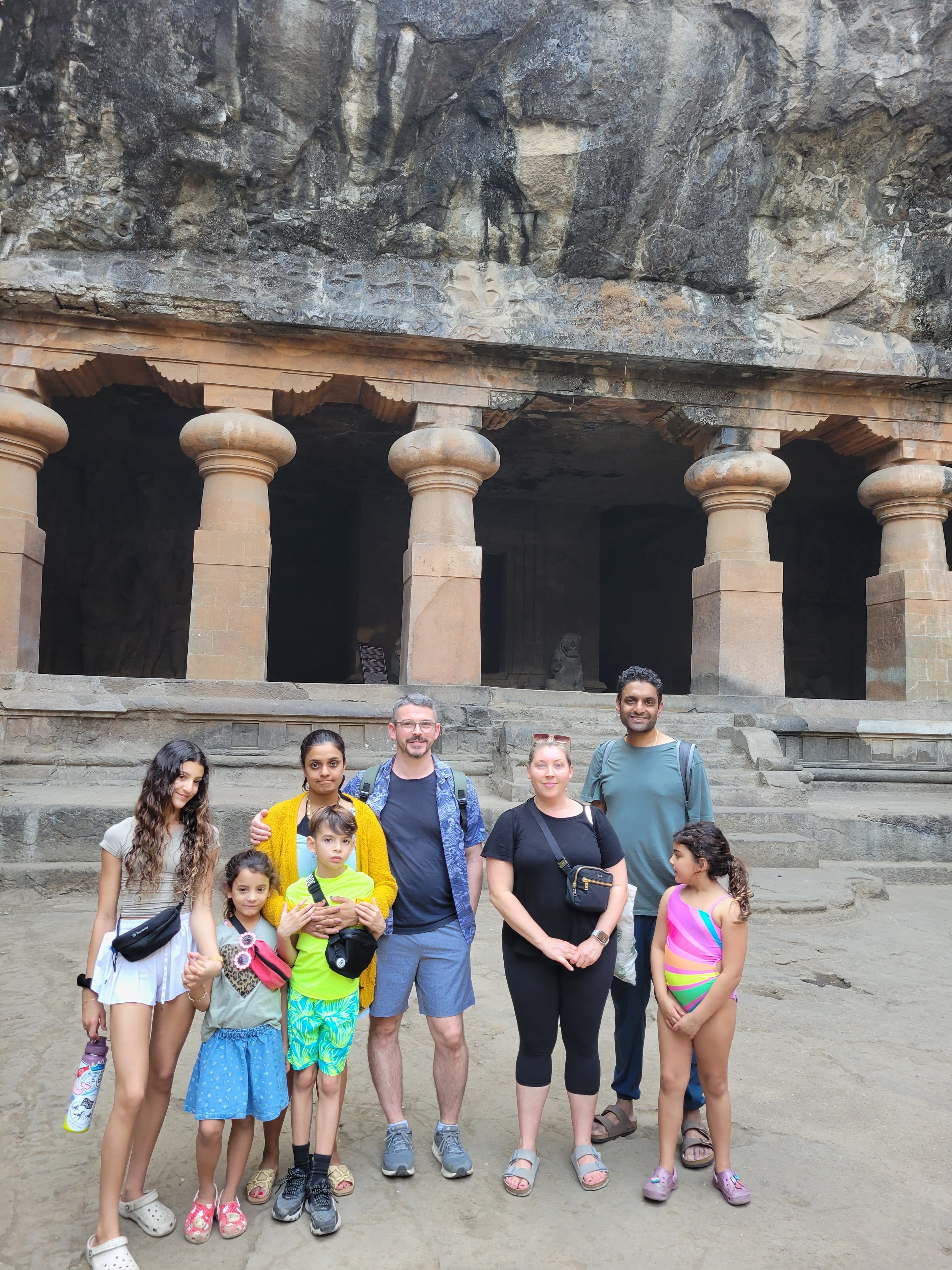 International family enjoying Elephanta Caves tour by speedboat from Mumbai